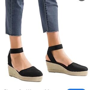 KELLY&KATie Black Espadrille Wedge Sandals IN SIZE 8m